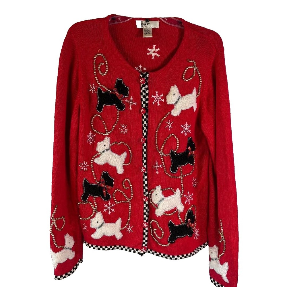 KIKIT Sweater‎ Christmas Scottie Dogs Women's Size M Ugly Christmas Sweater